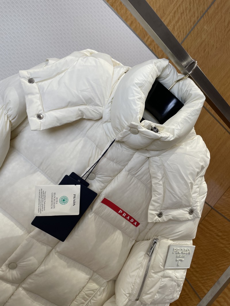 Prada contrasting patch hooded down jacket 2
