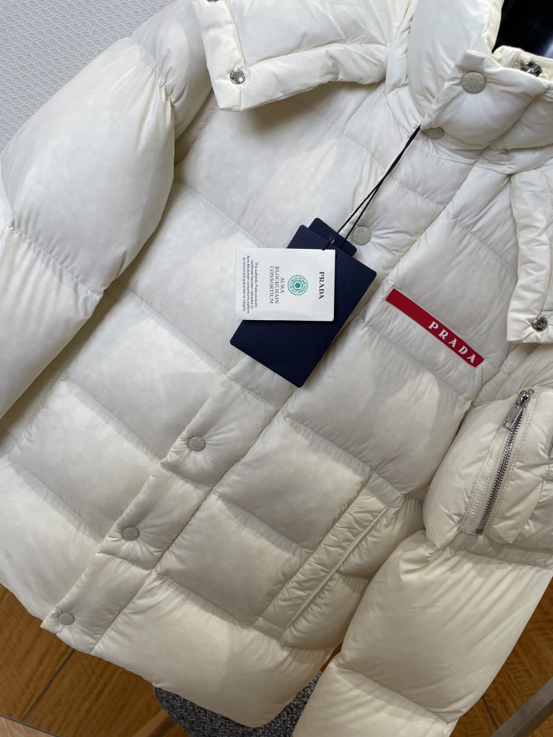 Prada contrasting patch hooded down jacket 3