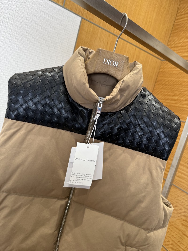 BOTTEGA VENETA Splicing genuine leather woven down vest 1 2