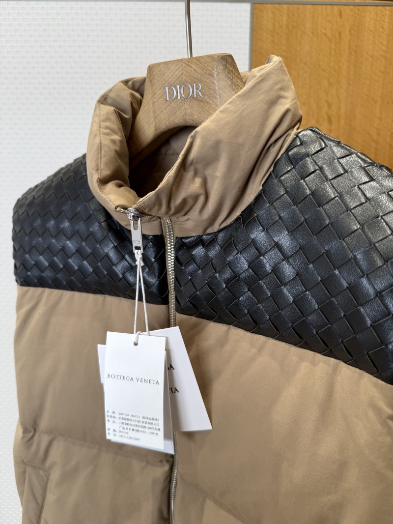 BOTTEGA VENETA Splicing genuine leather woven down vest 1 3