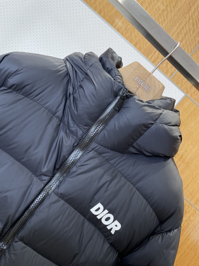 Dior Letter Print Stand Collar Hooded Quilted Down Jacket 1 2
