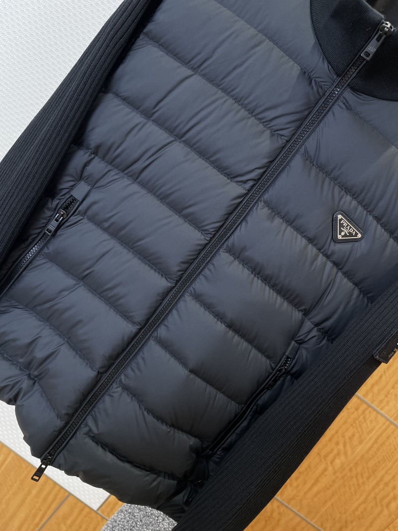 Prada Sleeve Logo Knit Panel Stand Collar Down Jacket 3