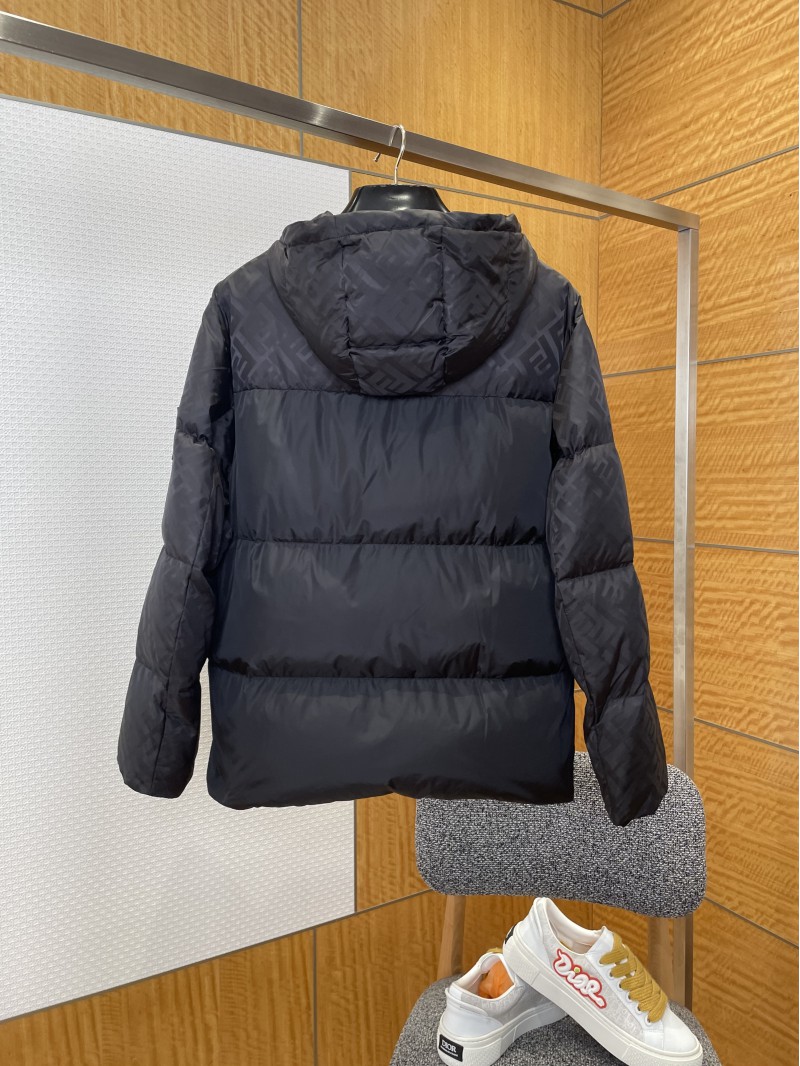 Fendi Letter Patch Jacquard Hooded Down Jacket 1
