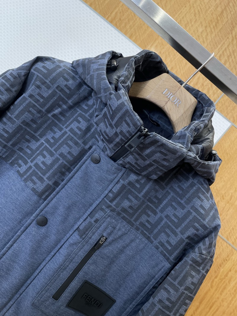 Fendi Double F Print Patchwork Detachable Hood Down Jacket 1 2