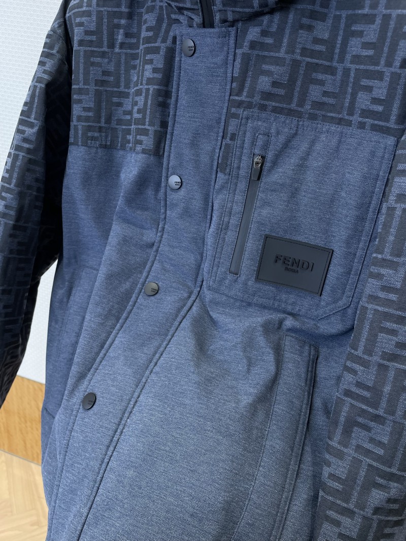 Fendi Double F Print Patchwork Detachable Hood Down Jacket 1 4