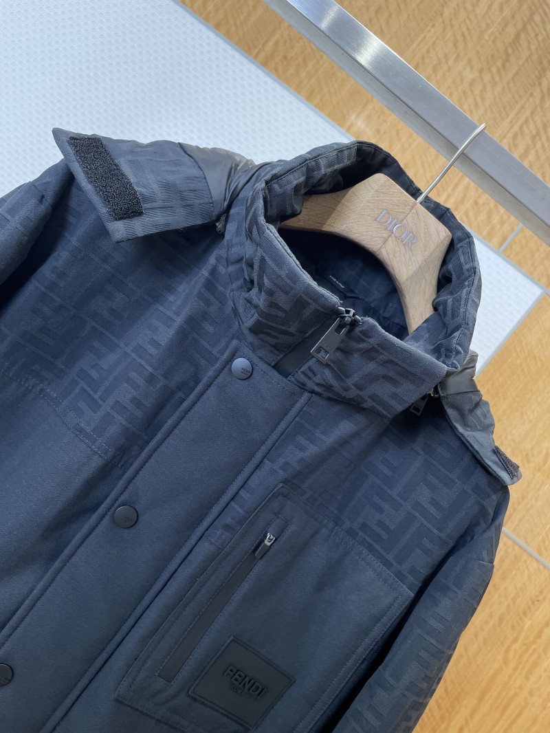 Fendi Double F Print Patchwork Detachable Hood Down Jacket 2 2