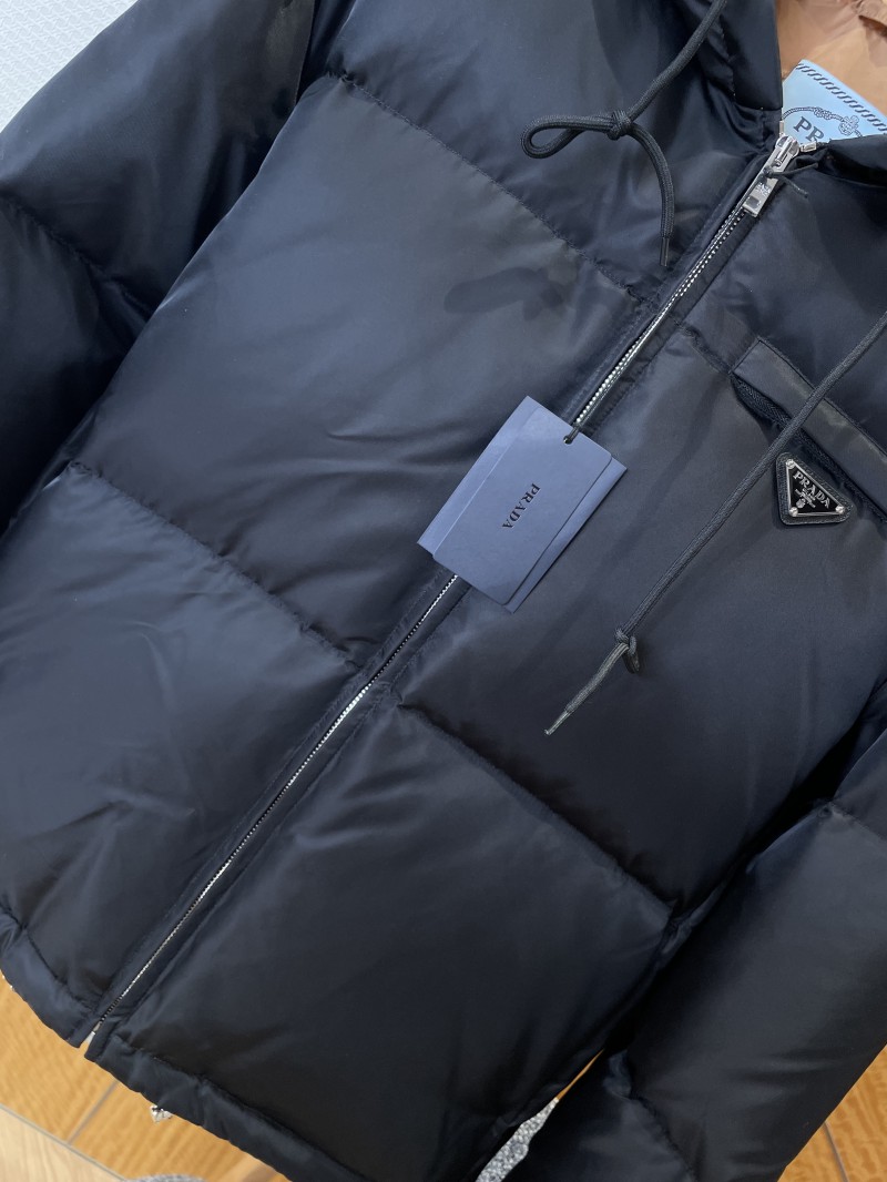 Prada Enameled Triangle Logo Drawstring Hooded Quilted Down Jacket 3
