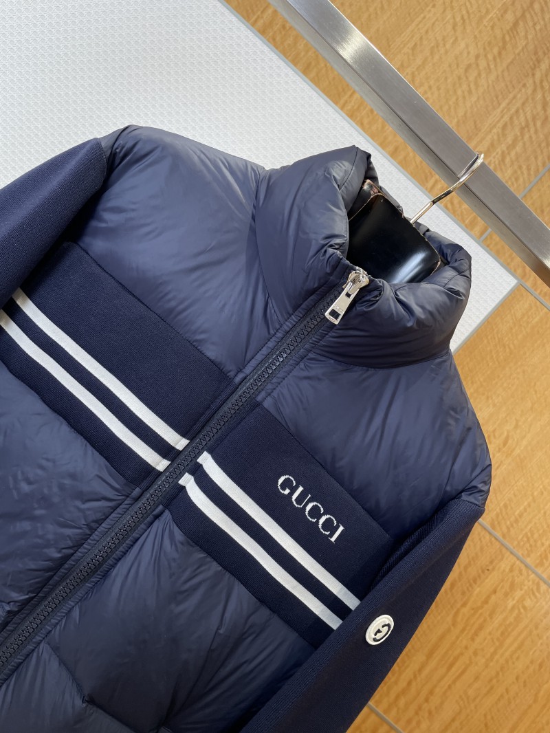Gucci Logo Embroidered Striped Patchwork Down Jacket 1 2