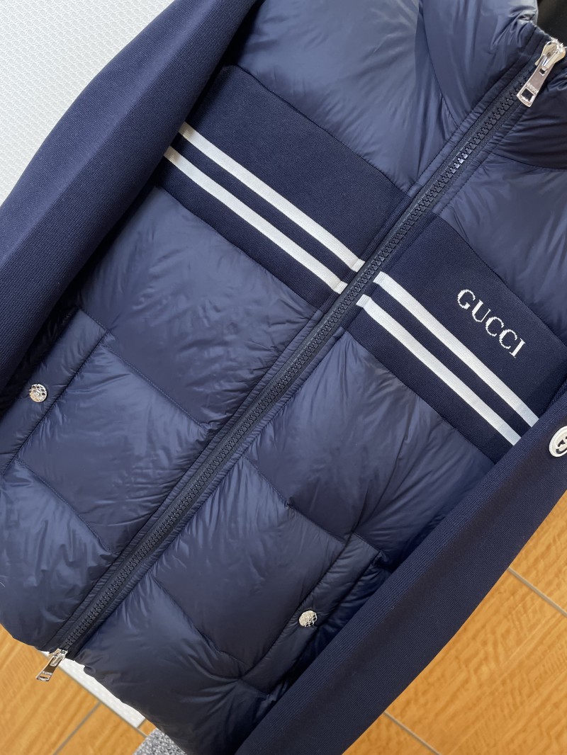 Gucci Logo Embroidered Striped Patchwork Down Jacket 1 3
