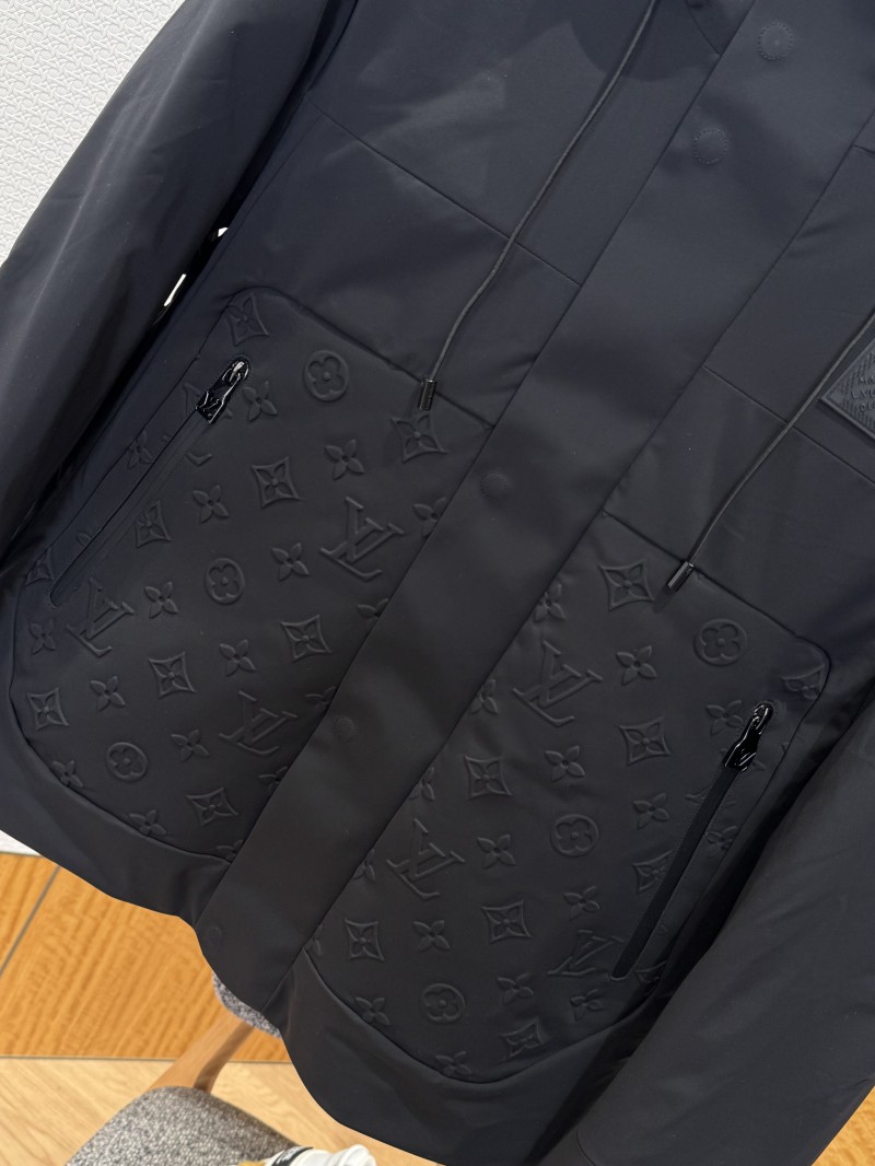 LV Solid Color Hooded Embossed Down Jacket 1 3