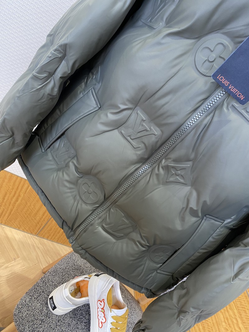 LV Embossed Print Hooded Down Jacket 2 3