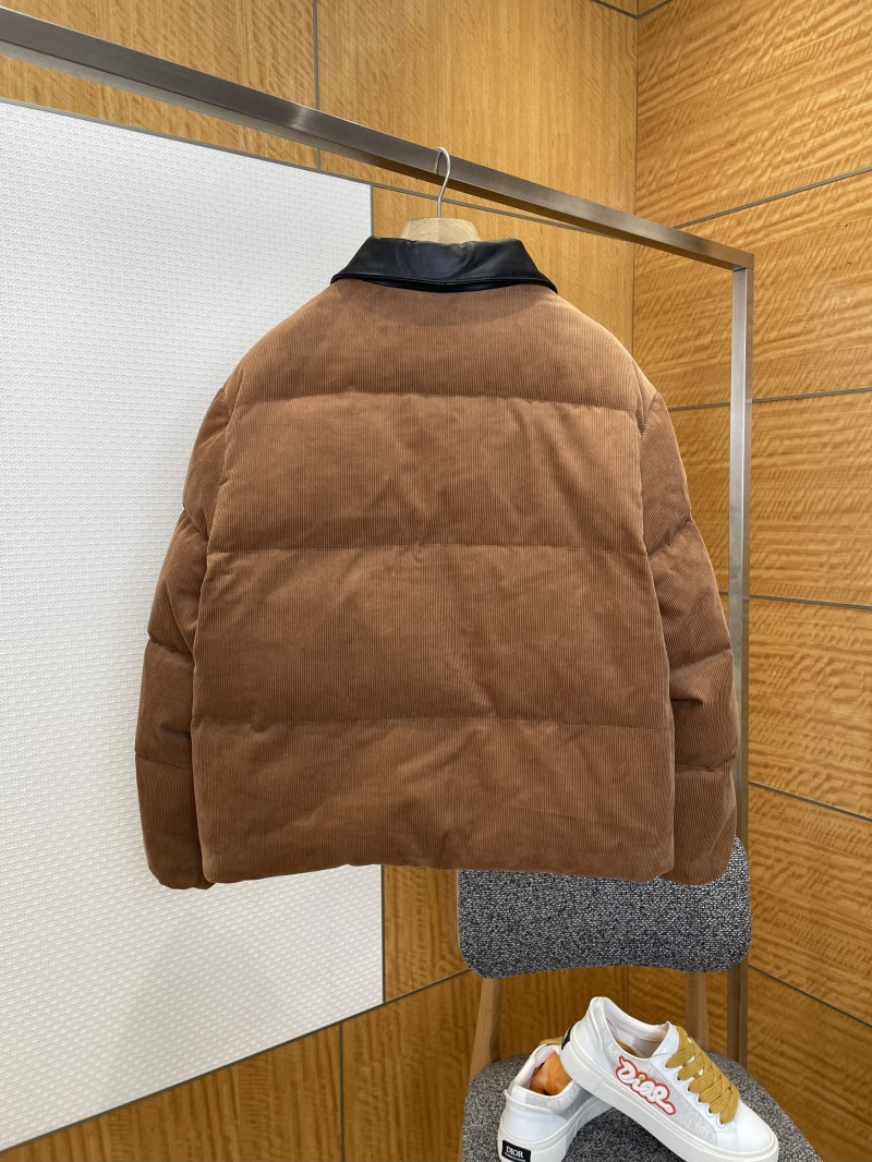 Miu Miu Embroidered Logo Leather Collar Corduroy Down Jacket 1