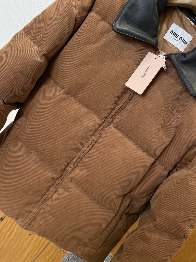 Miu Miu Embroidered Logo Leather Collar Corduroy Down Jacket 3