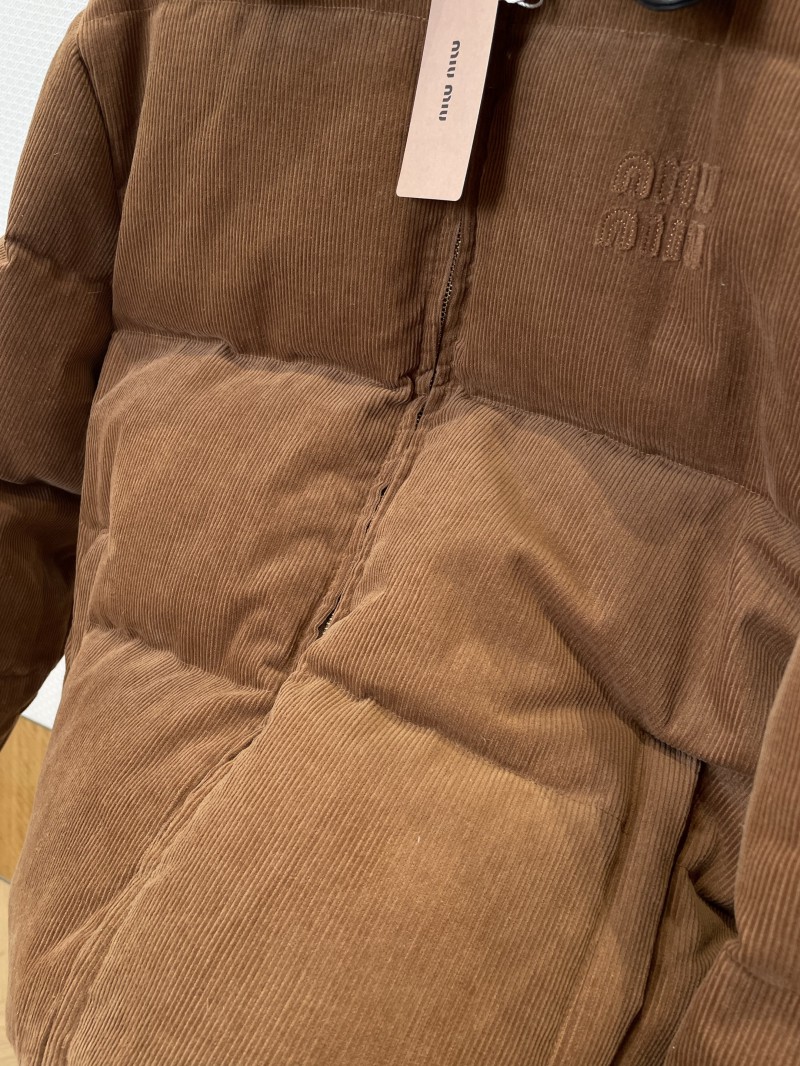 Miu Miu Embroidered Logo Leather Collar Corduroy Down Jacket 4