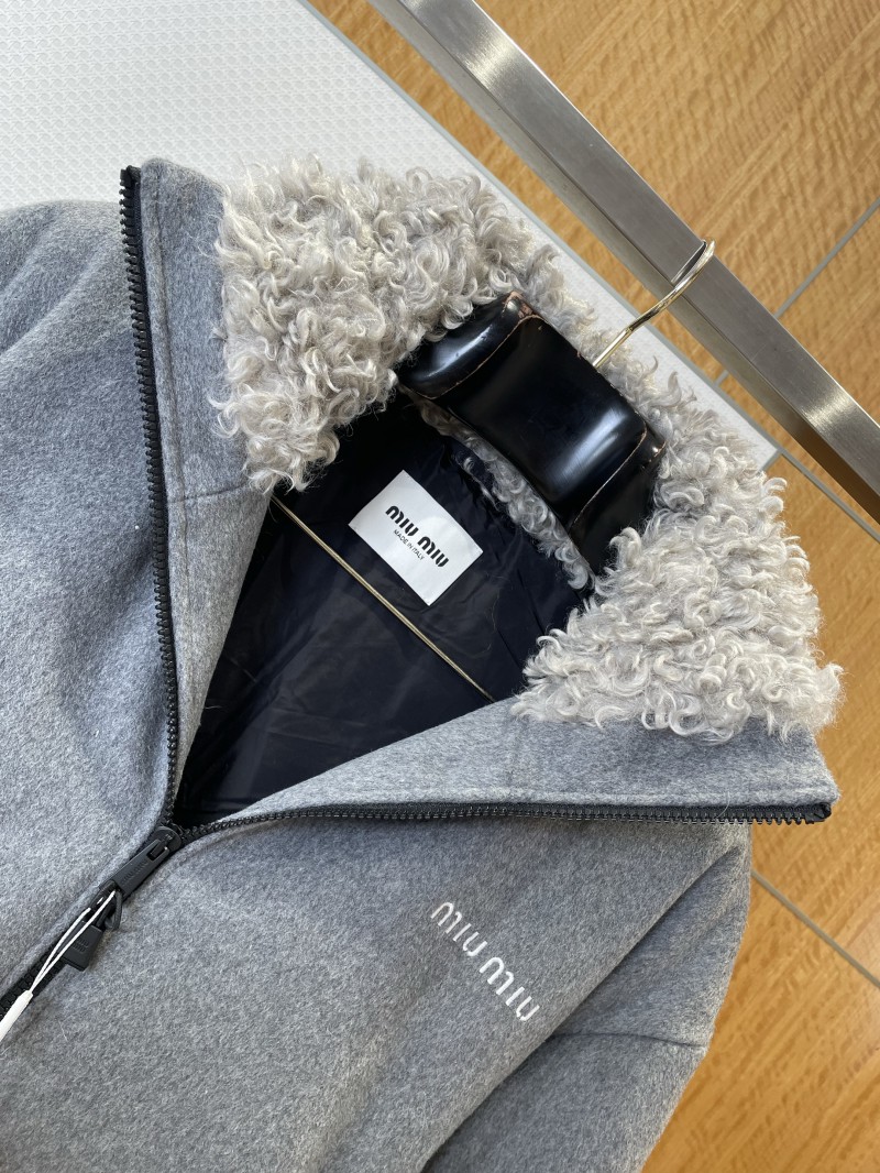 Miu Miu Embroidered Stand Collar Fleece-Lined Down Jacket 2