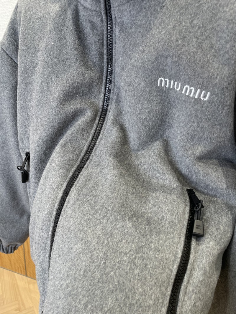 Miu Miu Embroidered Stand Collar Fleece-Lined Down Jacket 4