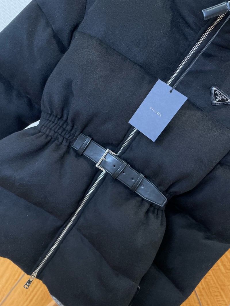 Prada Waist-Defining Belted Stand-Up Collar Down Jacket 1 3
