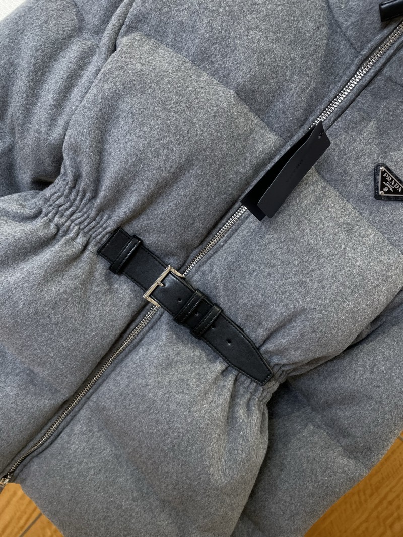 Prada Waist-Defining Belted Stand-Up Collar Down Jacket 2 3