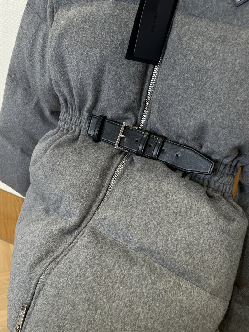Prada Waist-Defining Belted Stand-Up Collar Down Jacket 2 4
