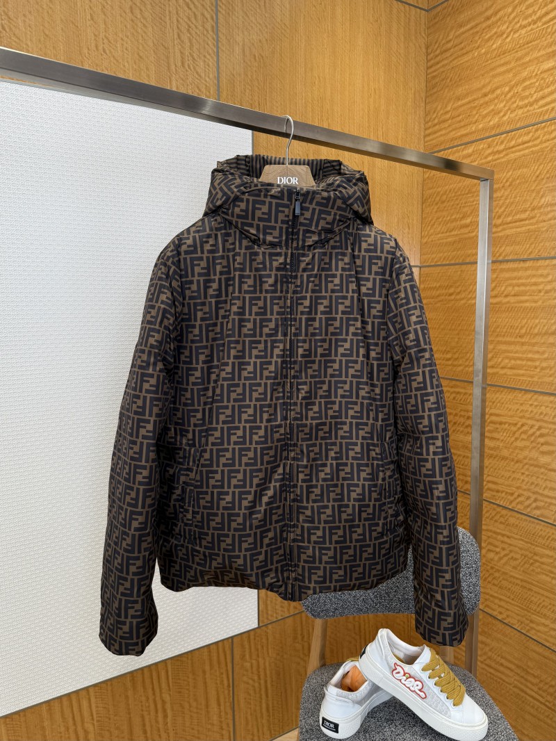 Fendi Striped Reversible All-Over Print Hooded Down Jacket 1 2