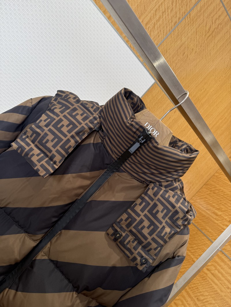 Fendi Striped Reversible All-Over Print Hooded Down Jacket 1 4