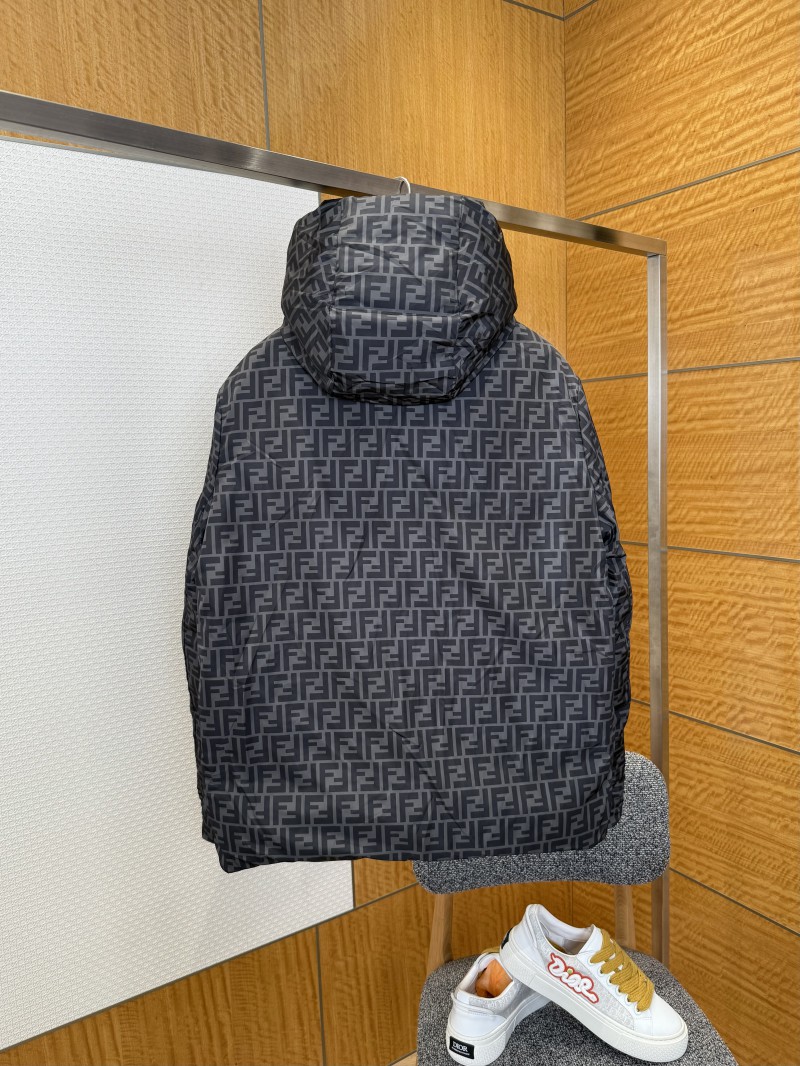 Fendi Striped Reversible All-Over Print Hooded Down Jacket 2 3