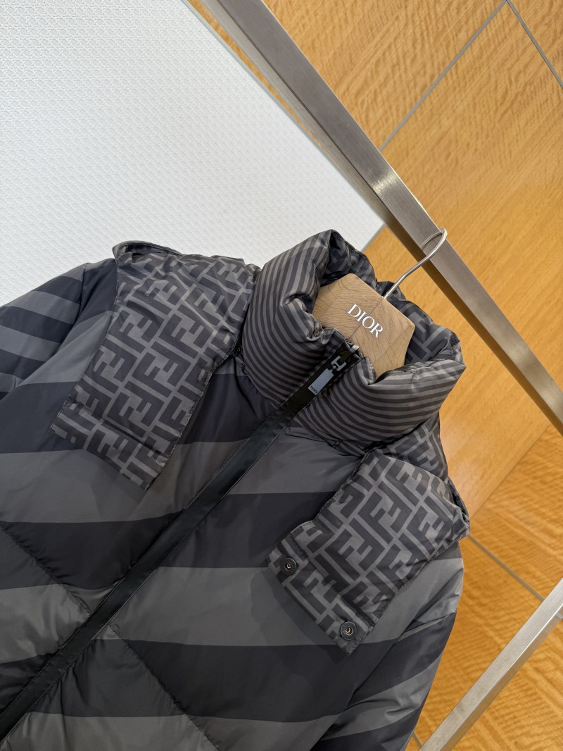 Fendi Striped Reversible All-Over Print Hooded Down Jacket 2 4