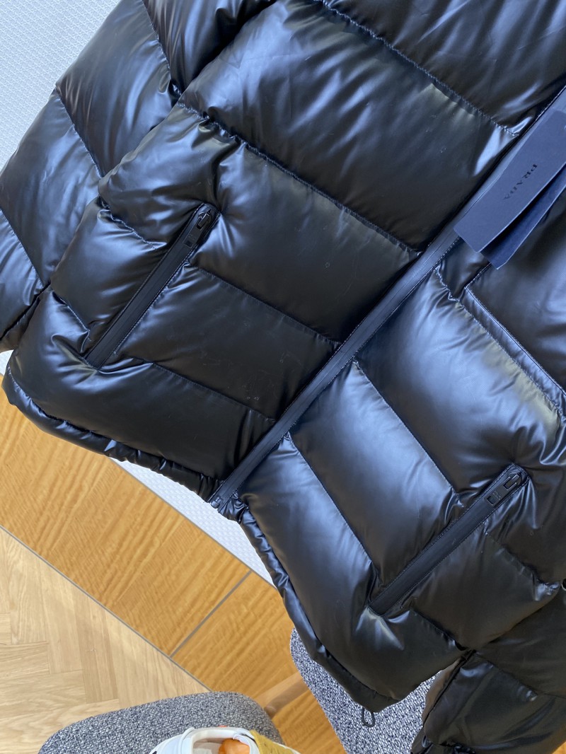 Prada Enameled Triangle Logo Hooded Glossy Down Jacket 2 3