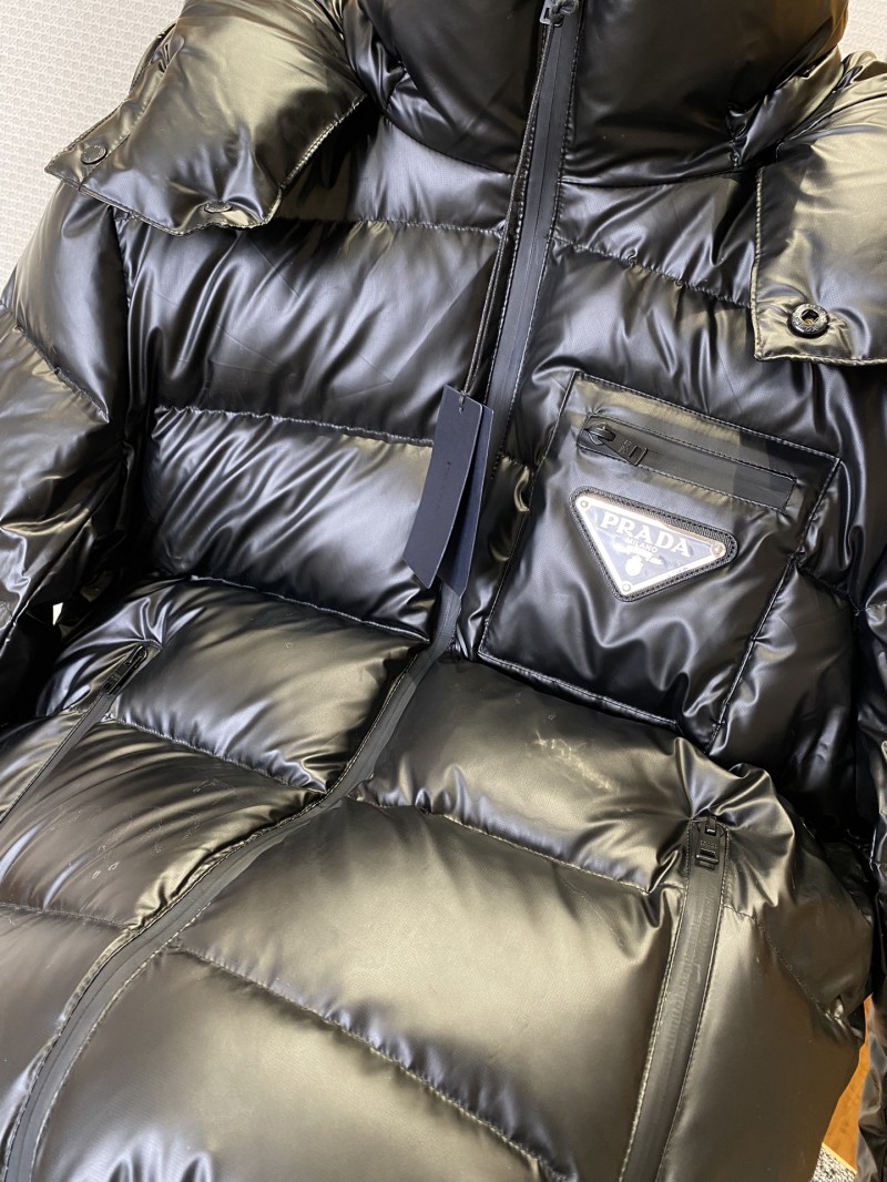 Prada Enameled Triangle Logo Hooded Glossy Down Jacket 2 6