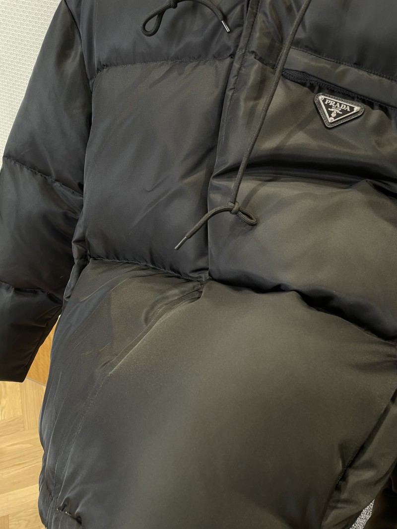 Prada Enameled Triangle Logo Drawstring Hooded Quilted Down Jacket 6