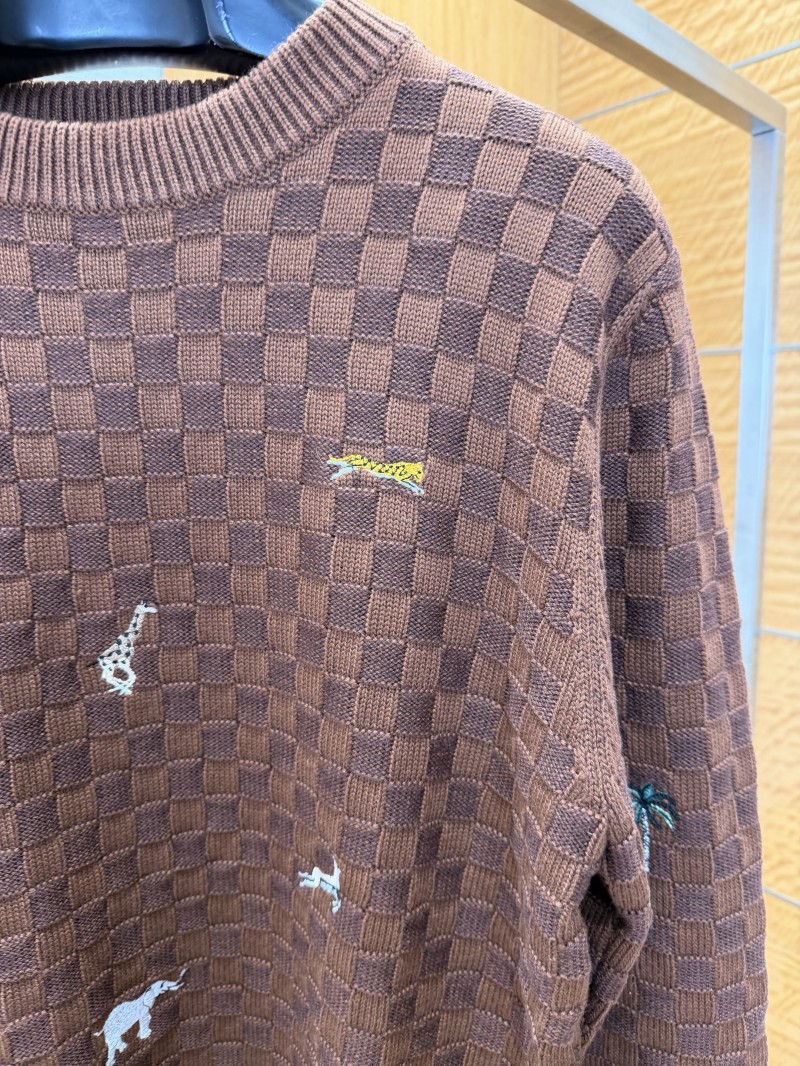 LV Animal Embroidered Checkered Crewneck Sweater 3