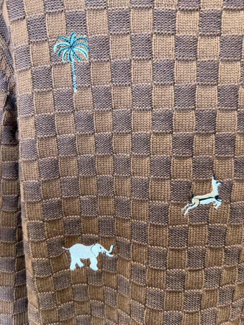 LV Animal Embroidered Checkered Crewneck Sweater 6
