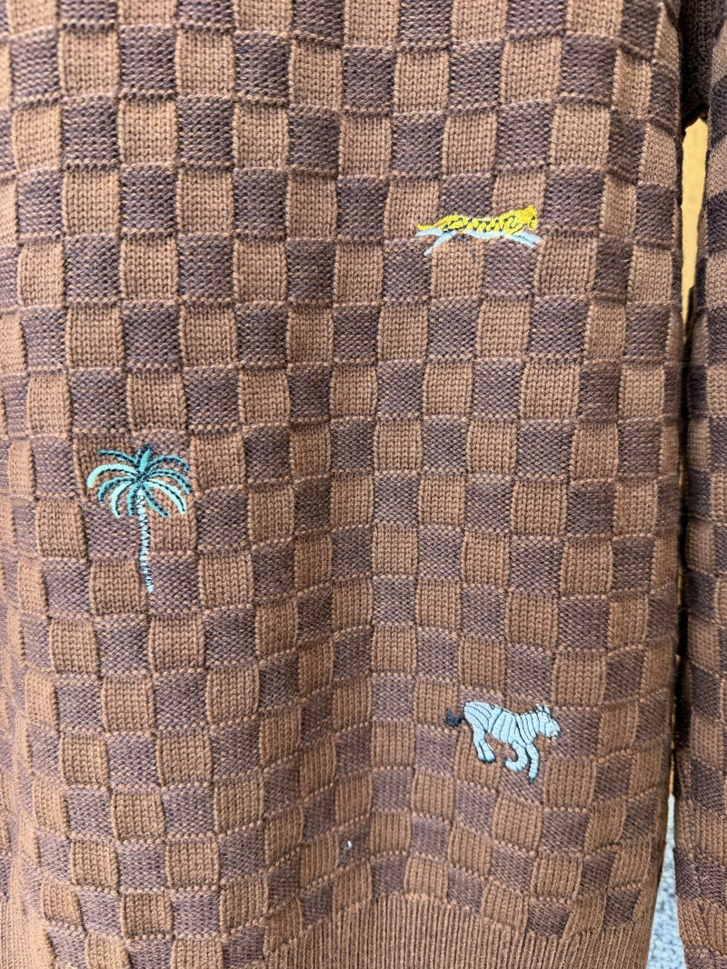 LV Animal Embroidered Checkered Crewneck Sweater 7