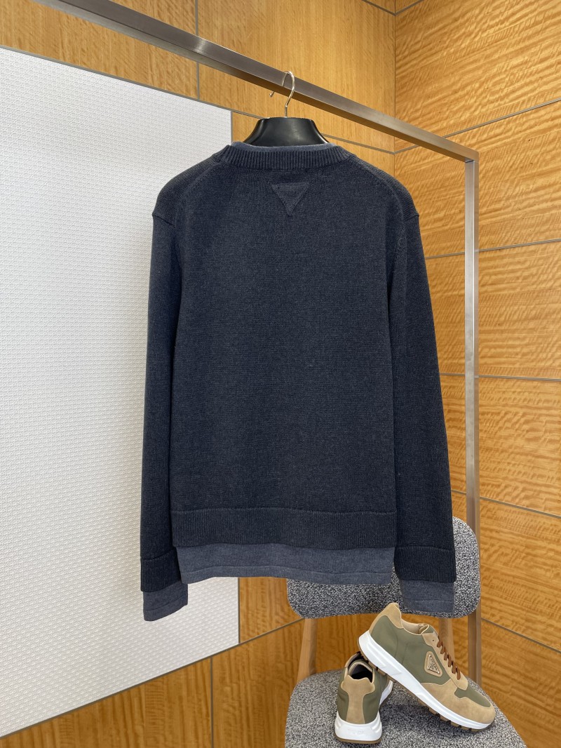 Prada Letter Patchwork Faux Two-Piece Knit Sweater 1