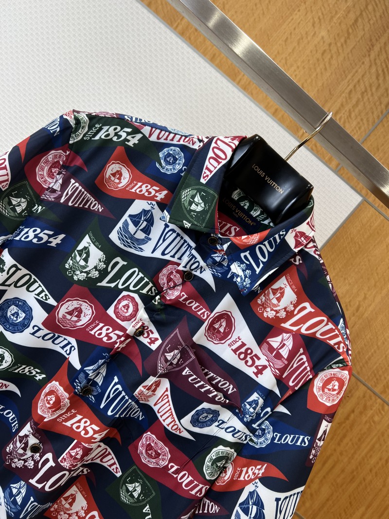 LV Logo All-Over Print Lapel Short-Sleeve Shirt 2