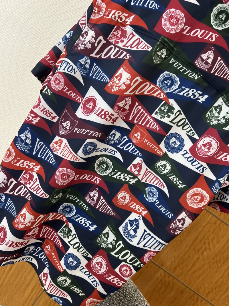LV Logo All-Over Print Lapel Short-Sleeve Shirt 6