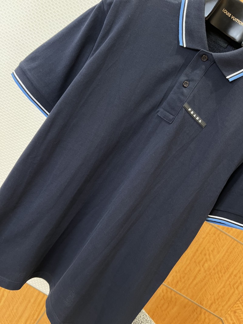 Prada Logo Micro-Logo Striped Short-Sleeve Polo Shirt 1 3