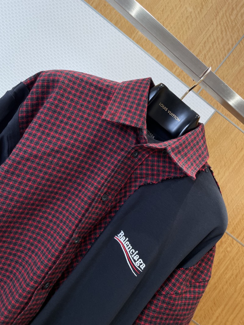 Balenciaga Embroidered Patchwork Plaid Collared Shirt 2