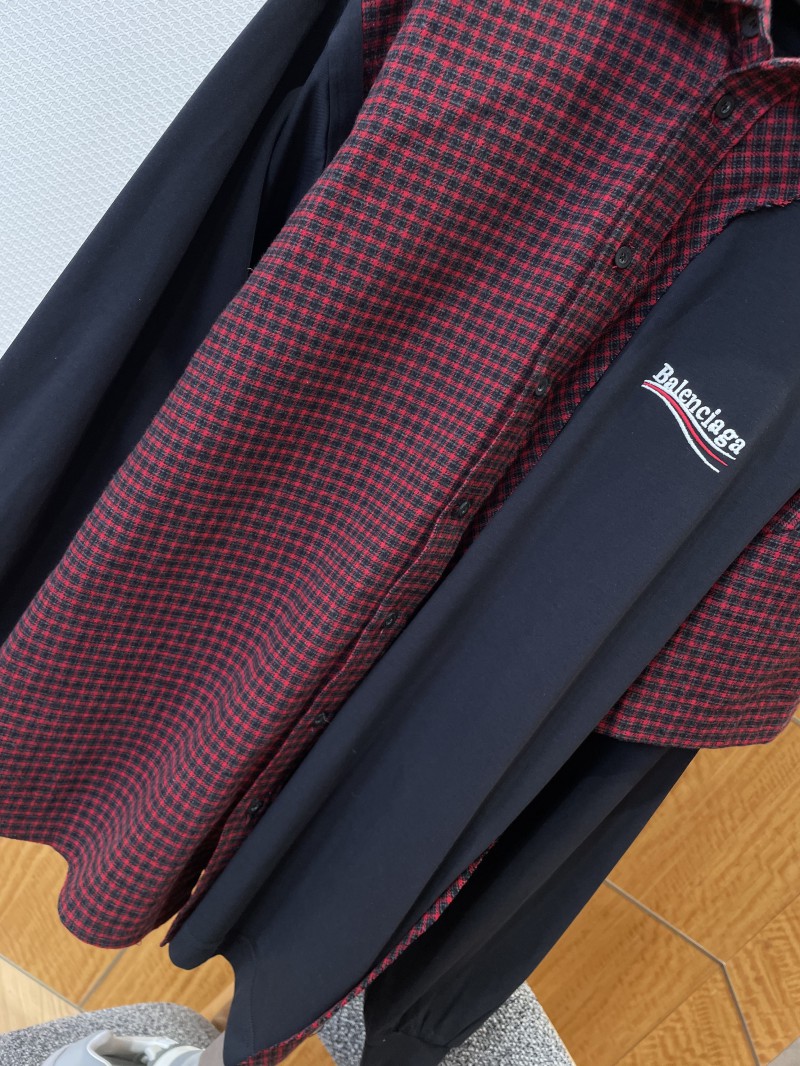 Balenciaga Embroidered Patchwork Plaid Collared Shirt 3