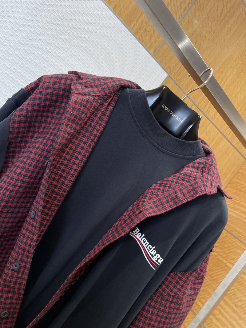 Balenciaga Embroidered Patchwork Plaid Collared Shirt 4