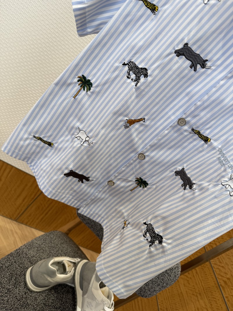 LV Animal Embroidered Striped Short-Sleeve Shirt 3