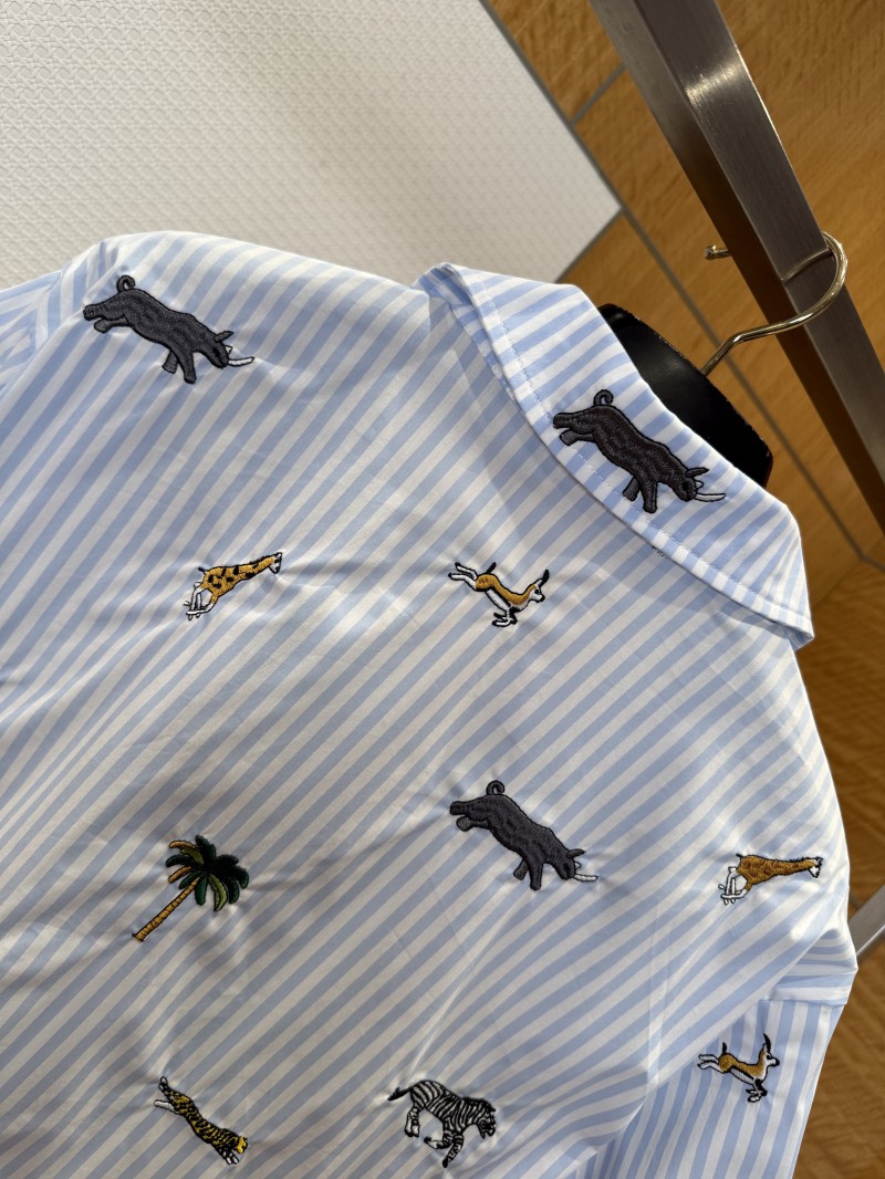 LV Animal Embroidered Striped Short-Sleeve Shirt 4