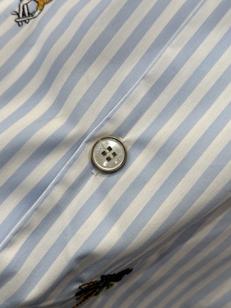 LV Animal Embroidered Striped Short-Sleeve Shirt 8