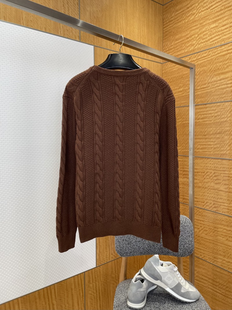 LV Leather Label Cable-Knit Crewneck Sweater 1