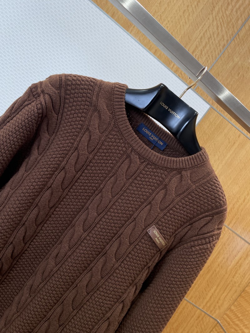 LV Leather Label Cable-Knit Crewneck Sweater 2