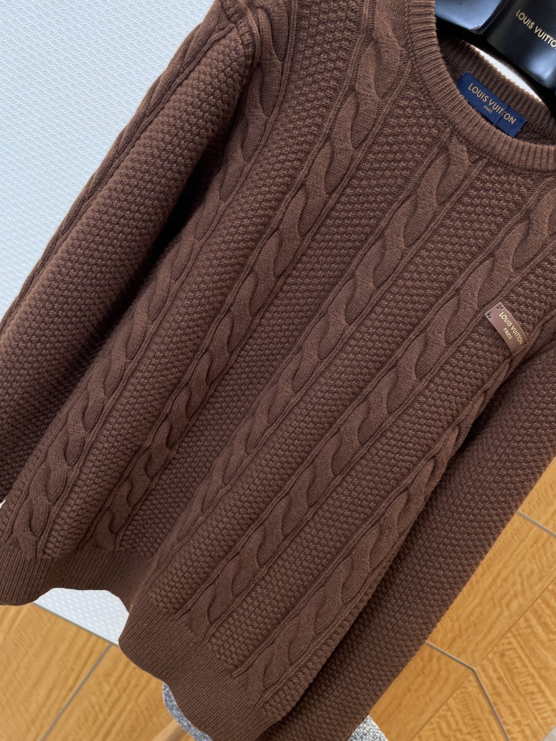 LV Leather Label Cable-Knit Crewneck Sweater 3