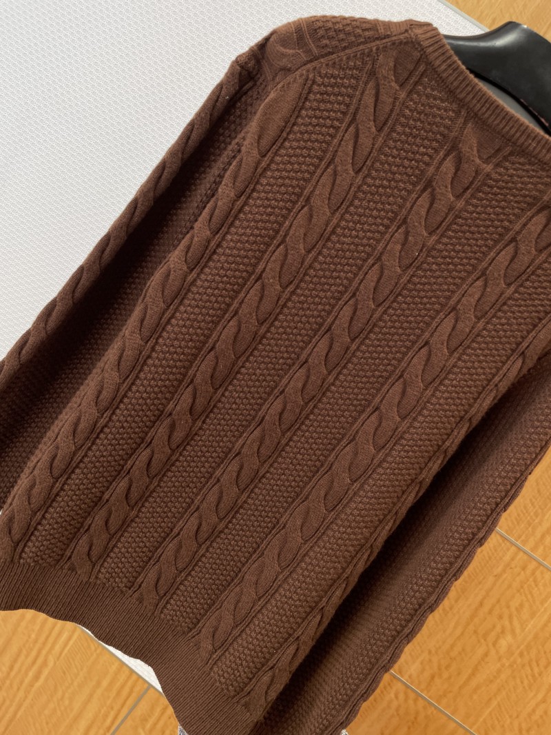 LV Leather Label Cable-Knit Crewneck Sweater 6