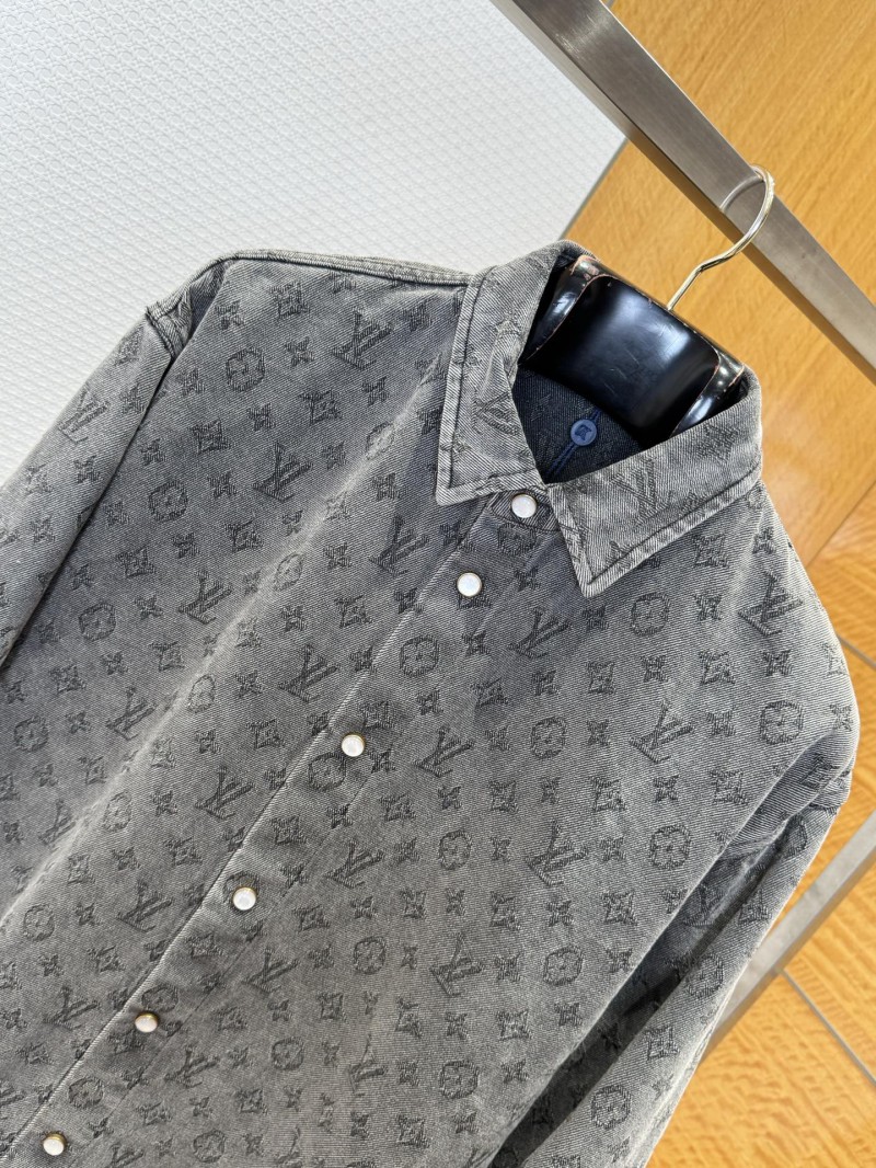 LV Full-Print Lapel Single-Button Denim Shirt 1 2