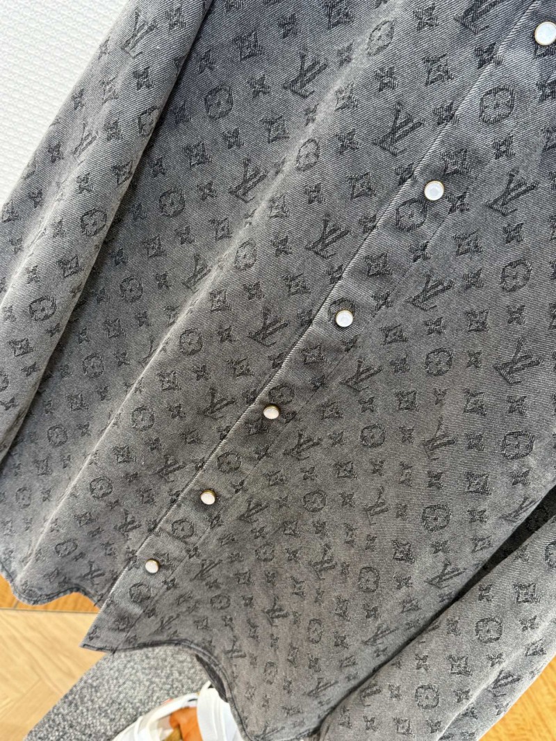 LV Full-Print Lapel Single-Button Denim Shirt 1 3