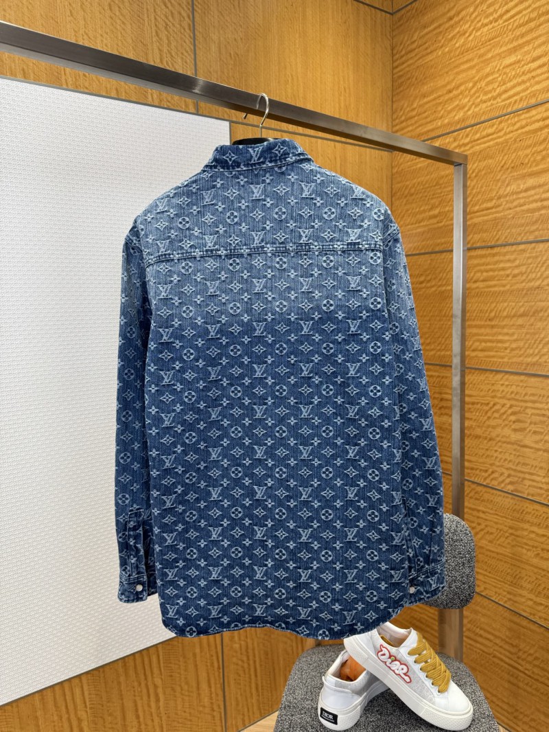 LV Full-Print Lapel Single-Button Denim Shirt 2 1